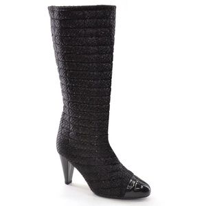 Maloles Quilted Sparkly Tall Cap-Toe Boots 37.5